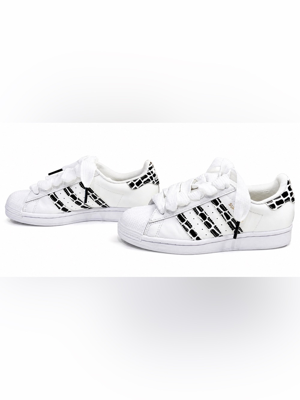 Adidas Superstar White Black Animal Print Sneakers Youth 6 US women’s 7.5
